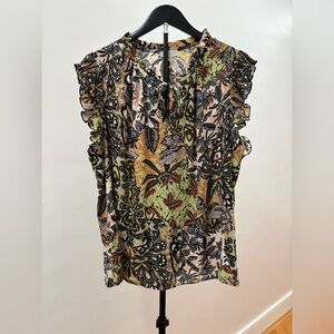 508. Chenault Floral Ruffle Sleeve Camisole - Green, Black, Peach